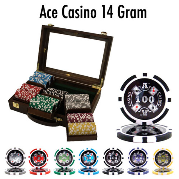 300 Ct Pre-Packaged Ace Casino 14 Gram Chips - Walnut