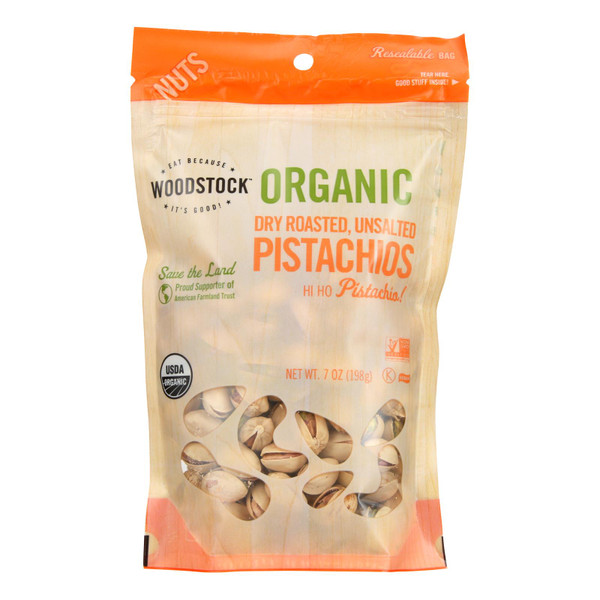 Woodstock Nuts - Organic - Pistachios - Dry Roasted - Unsalted - 7 oz - case of 8