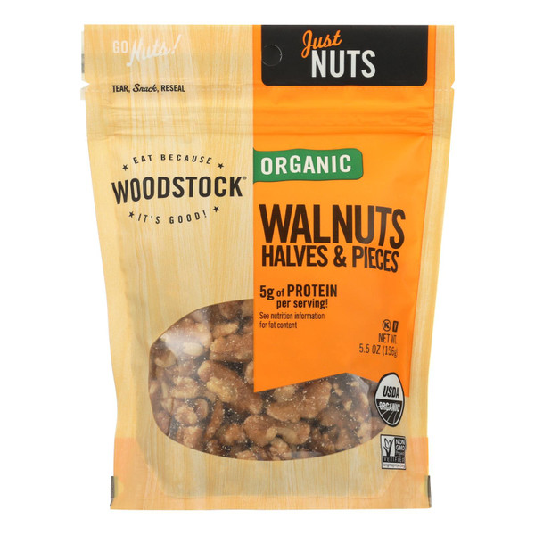 Woodstock Organic Walnuts - Halves and Pieces - Case of 8 - 5.5 oz.