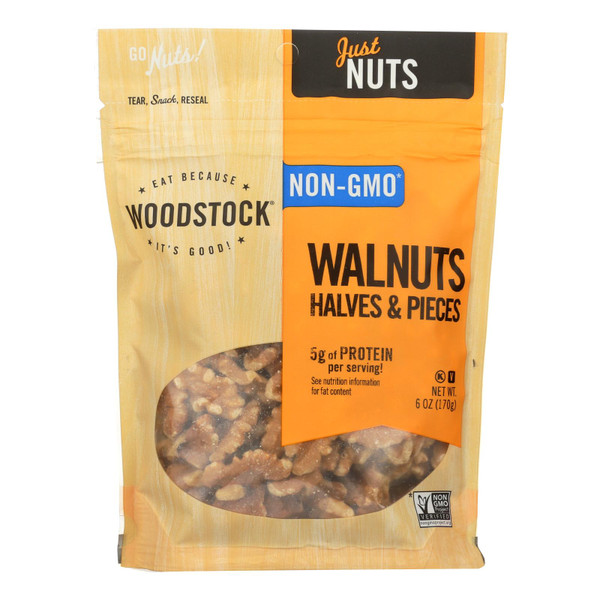 Woodstock Walnuts - Halves and Pieces - Raw - Case of 8 - 6 oz.