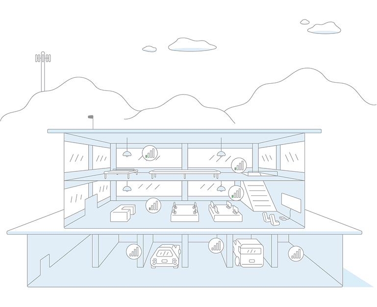 Illustration showing how a cell phone signal booster works inside a building