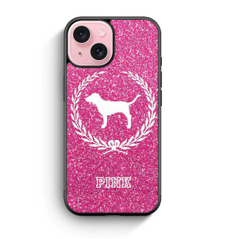 Glitter Pink Dog Logo iPhone 15 Case