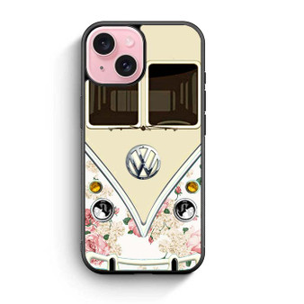 pink floral vw retro bus iPhone 15 Case