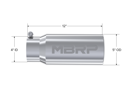 MBRP T304 Stainless Steel Exhaust Tip T5050 – 5" OD Rolled Straight End | 4" Inlet | 12" Length