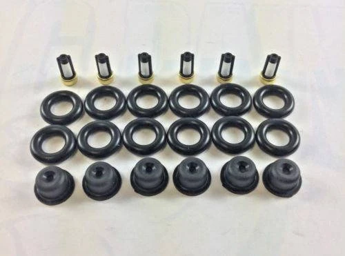 SET OF 6 BOSCH FUEL INJECTOR REPAIR KIT- MICRO FILTERS, O-RINGS, PINTLE CAPS