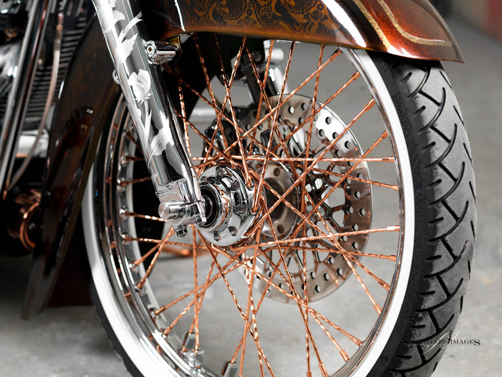 Blacksmith El Vato de Calle 21inch Copper/Chrome Ripple Spoke Wheel HD deluxe, springer, softail