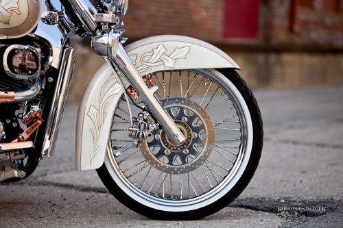 Blacksmith 21 inch front Ripple spoke wheel conversion Suzuki C50, Voluisa, VL800