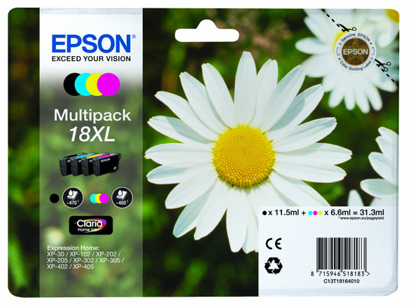 Genuine Epson 18XL (T1816) High Yield Inkjet Cartridge Multipack C13T18164010 (Daisy)