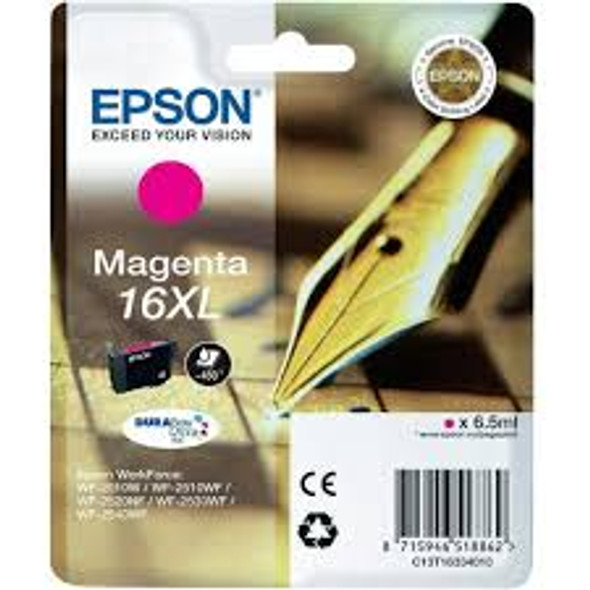 Genuine Epson 16XL (T1633) Magenta High Yield Inkjet Cartridge C13T16334010 (Fountain Pen)