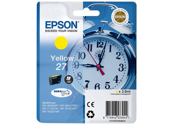 Genuine Epson 27 (T2704) Yellow Inkjet Cartridge C13T27044010 (Alarm Clock)