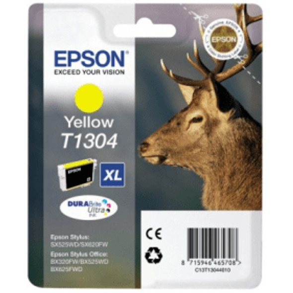 Genuine Epson T1304 High Yield Yellow Inkjet Cartridge C13T13044010 (Stag)