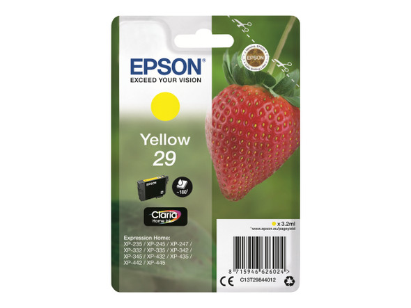 Genuine Epson 29 (T2984) Yellow Inkjet Cartridge C13T29844010 (Strawberry)