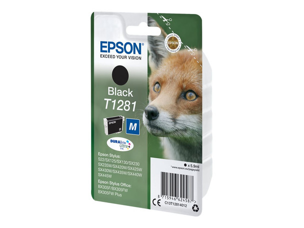 Genuine Epson T1281 Black Inkjet Cartridge C13T12814011 (Fox)