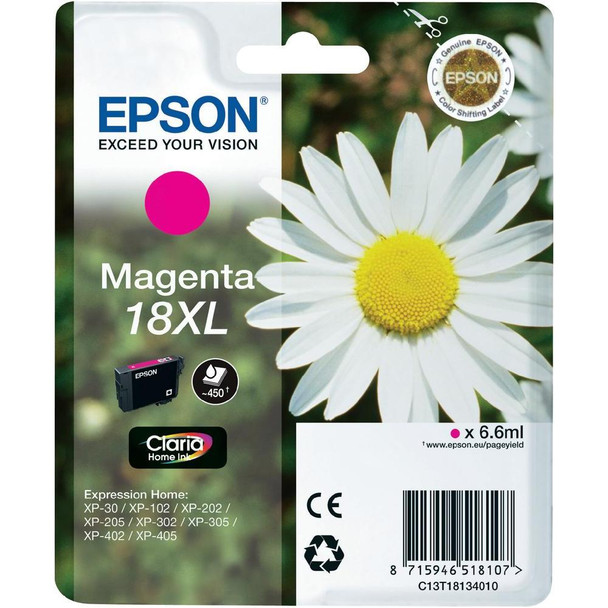 Genuine Epson 18XL (T1813) Magenta High Yield Inkjet Cartridge C13T18134010 (Daisy)