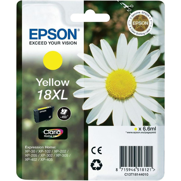 Genuine Epson 18XL (T1814) Yellow High Yield Inkjet Cartridge C13T18144010 (Daisy)