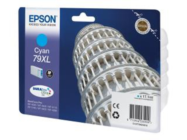Genuine Epson 79XL (T7902) Cyan Inkjet Cartridge C13T79024010 (Tower of Pisa)