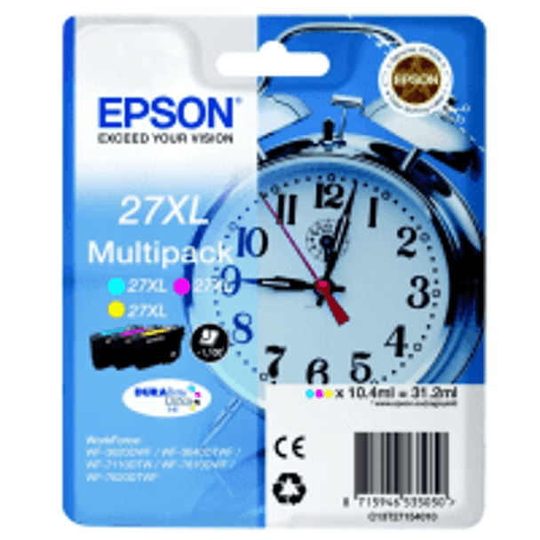 Genuine Epson 27 (T2705) CMY Tri Pack C13T27054010 (Alarm Clock)