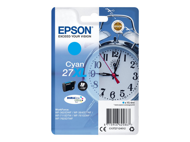 Genuine Epson 27XL (T2712) Cyan High Yield Inkjet Cartridge C13T27124010 (Alarm Clock)