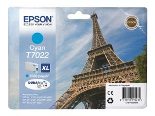 Genuine Epson T7022 High Yield Cyan Inkjet Cartridge C13T70224010 (Eiffel Tower)