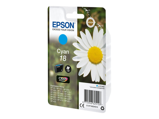 Genuine Epson 18 (T1802) Cyan Inkjet Cartridge C13T18024010 (Daisy)