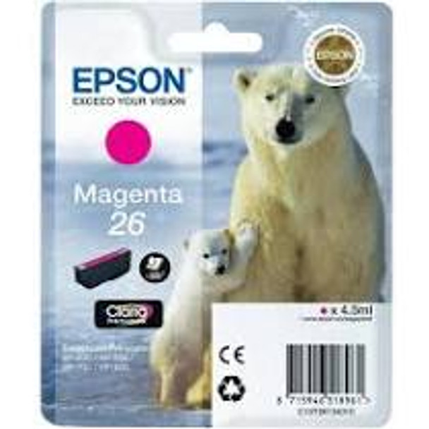 Genuine Epson 26 (T2613) Magenta Inkjet Cartridge C13T26134010 (Polar Bear)