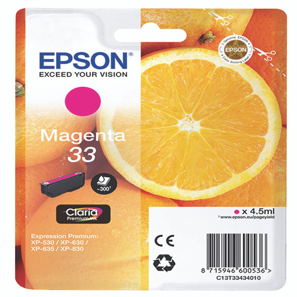 Genuine Epson 33 Magenta Inkjet Cartridge C13T33434010