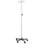 Standard IV Pole, 2.5" Plastic Casters, Tru-Lock, 4 Hooks, Model 1315-4, Adjust Height 52.5" - 93.5", 16 lbs.