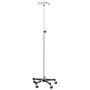 Heavy Duty IV Pole, 3" Hard Rubber Casters, Tru-Lock, 4 Hooks, Model 1350-4, Adjust Height 56" - 100", 17 lbs.