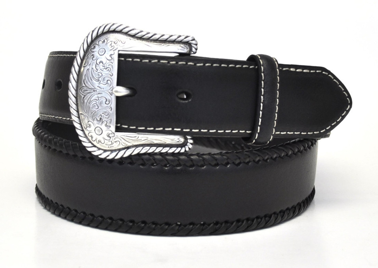 Nocona® Men's Black Lace Edged Round Concho Leather Belt