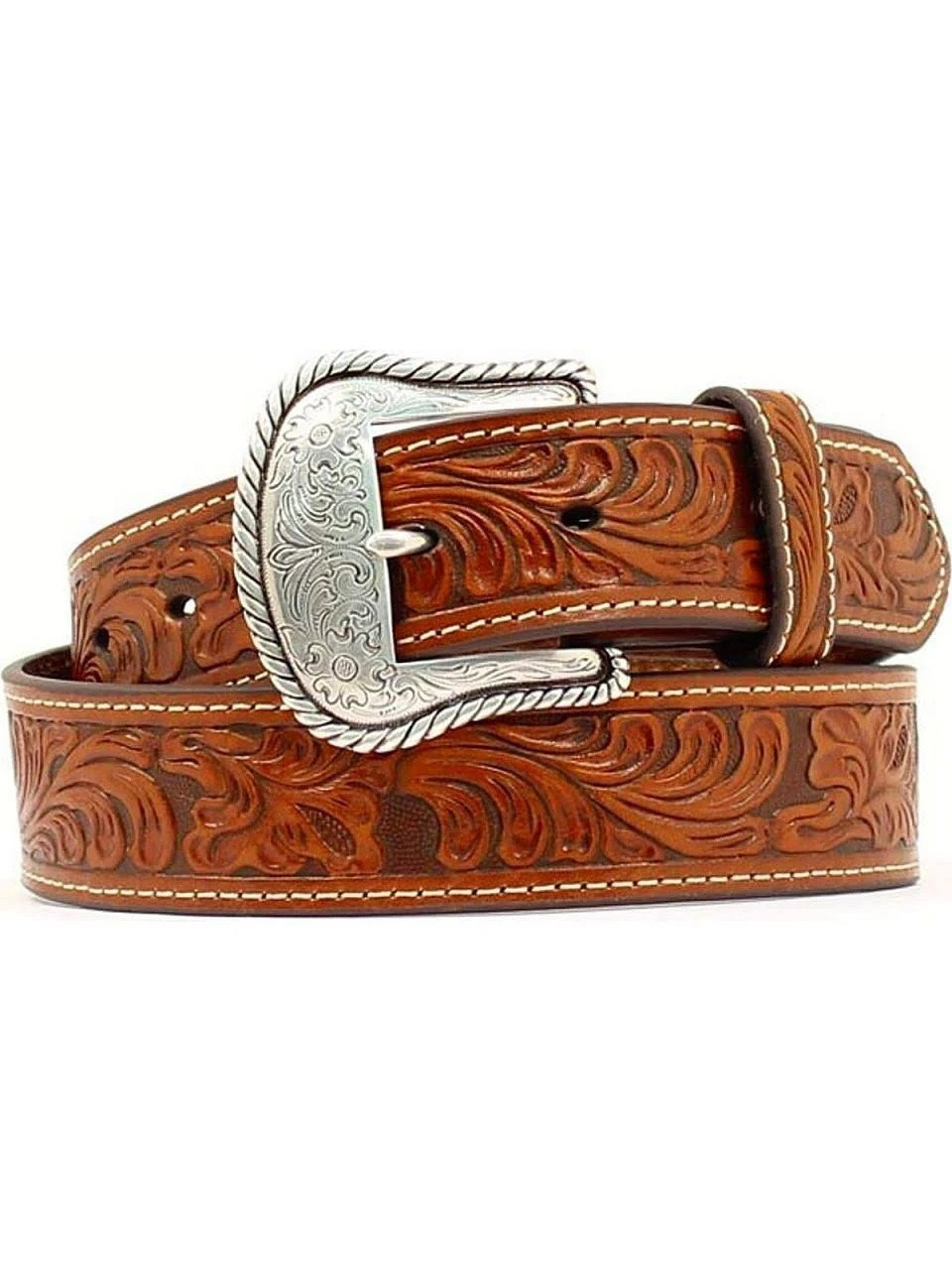 Nocona Men's Tan & Turquoise Floral Inlay Western Belt