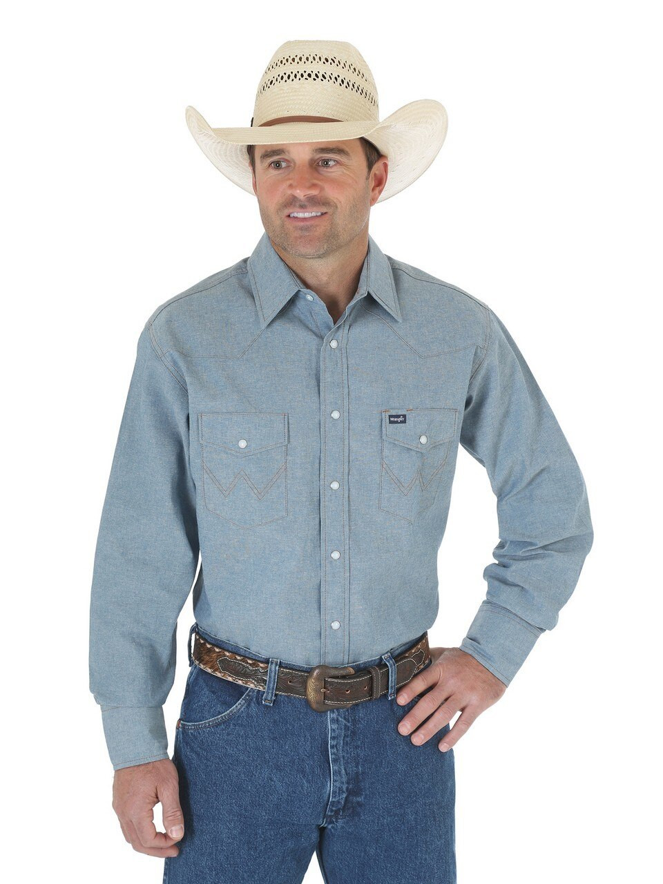 wrangler cowboy cut denim shirt
