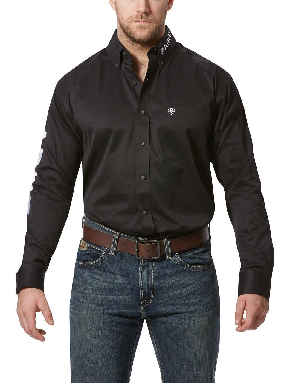 Ariat® Men's L/S Black/White Team Logo Twill Classic Fit Button Down Shirt