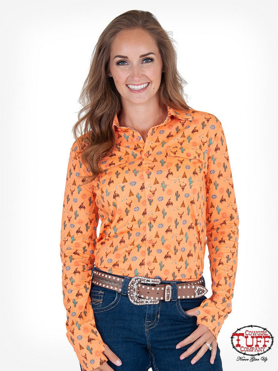 Cowgirl Tuff® Ladies' L/S Coral Western 