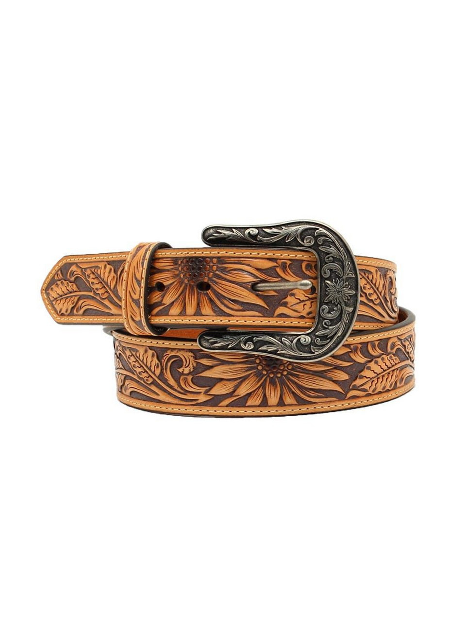 Nocona Women's Floral Tooled Overlay Leather Belt - N3412308