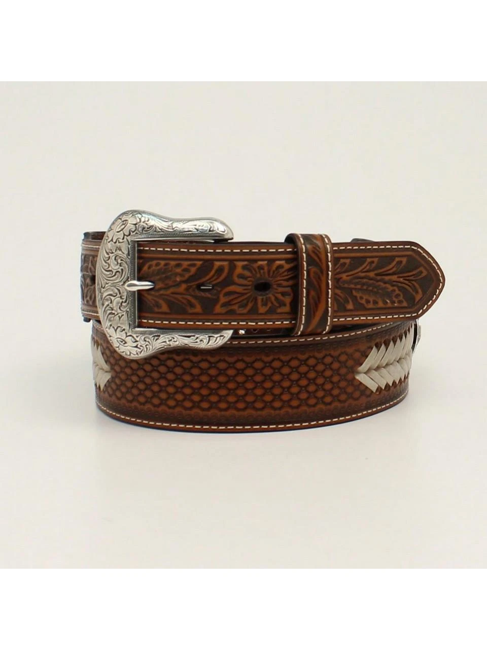 Nocona® Men's Tan Diamond Stamped Cross Concho Leather Belt