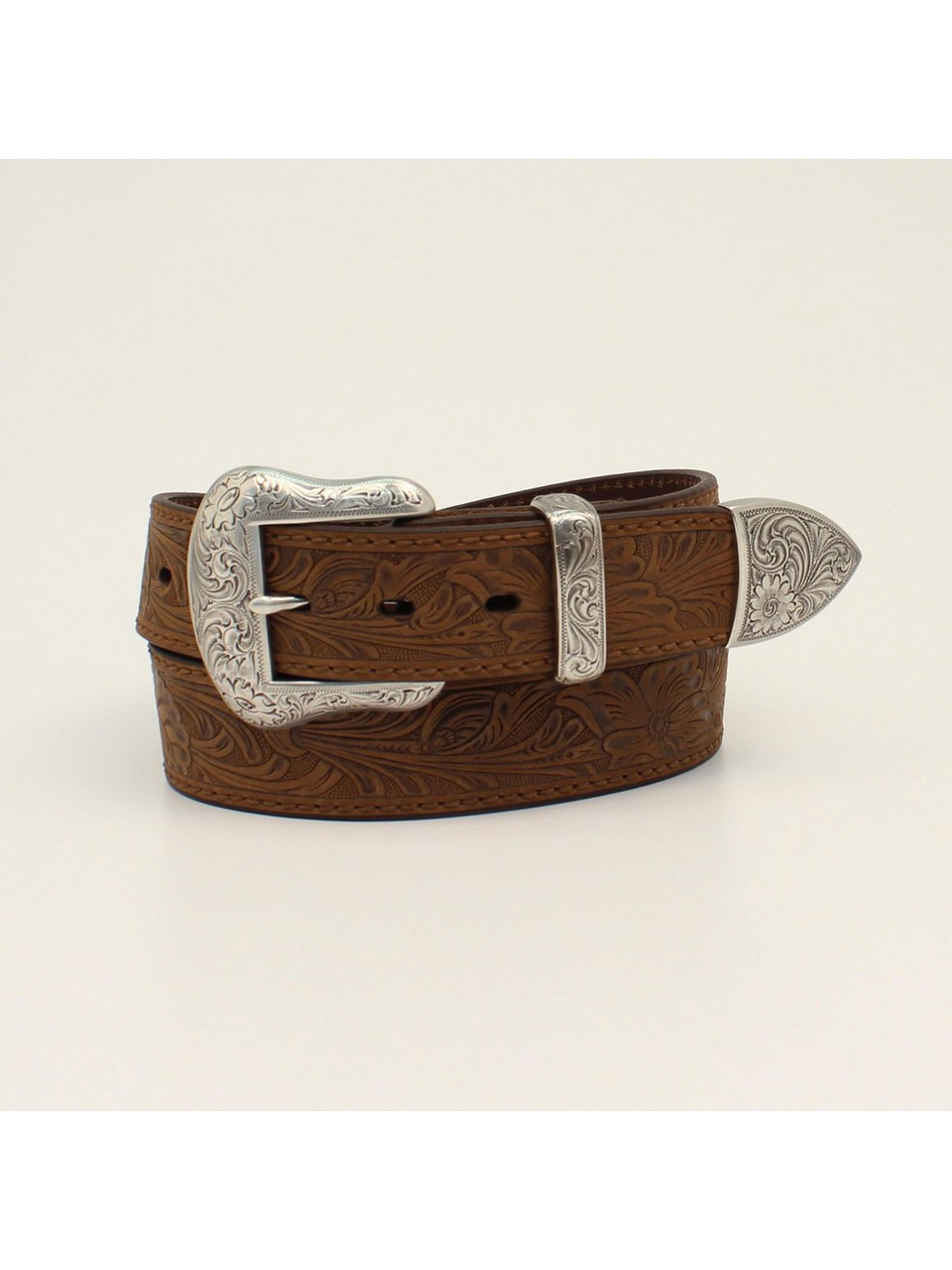 Ariat® Men's Brown Floral Embossed Leather Belt