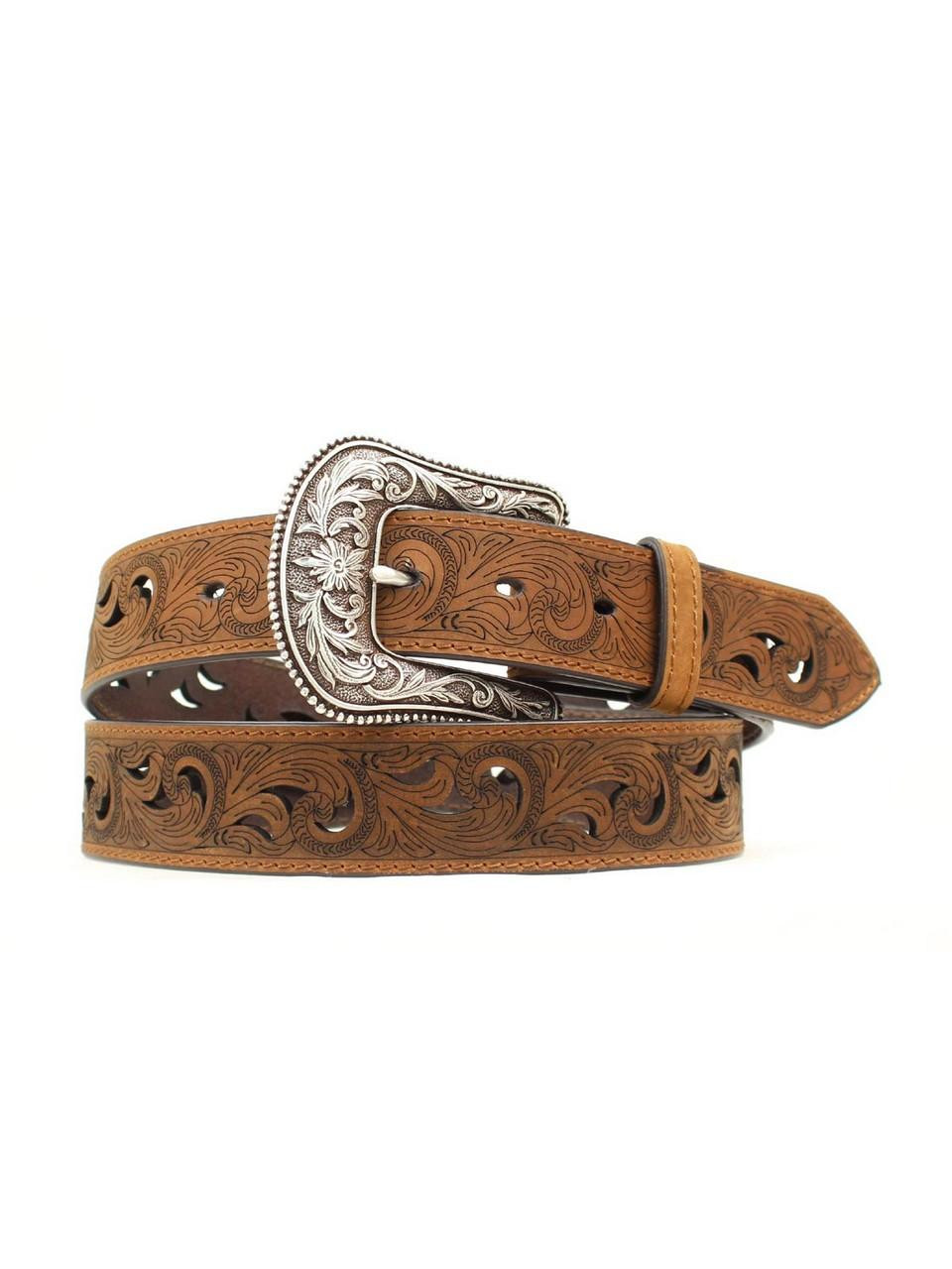 【BROWN】Paisley belt Ariat® Ladies' Brown Printed Paisley Scroll Cutout Leather Belt