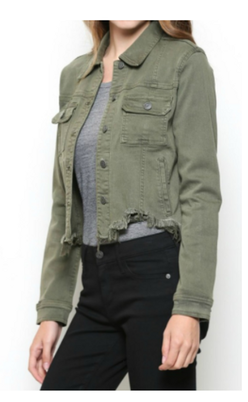 Plus Size Khaki Green Distressed Western Denim Jacket | Yours Clothing