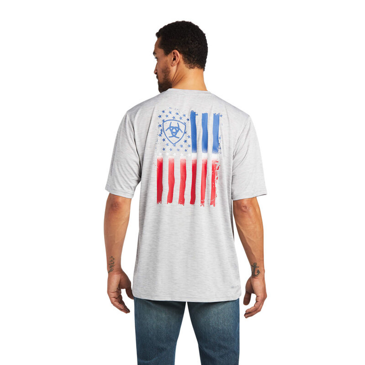 Ariat® Men's SS Charger Vertical Flag Tee - Echo Gray