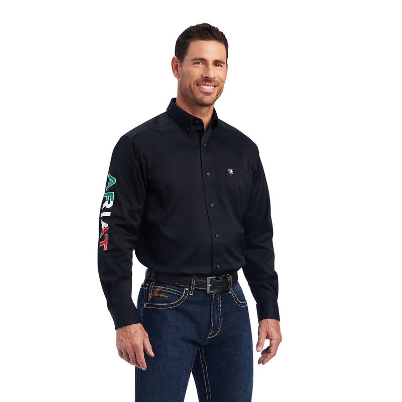 Ariat Men's Team Logo Twill Classic Fit Shirt, Black Mexico