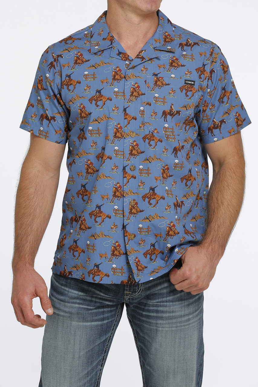 Cinch® Men's S/S Cowboy Print Camp Shirt