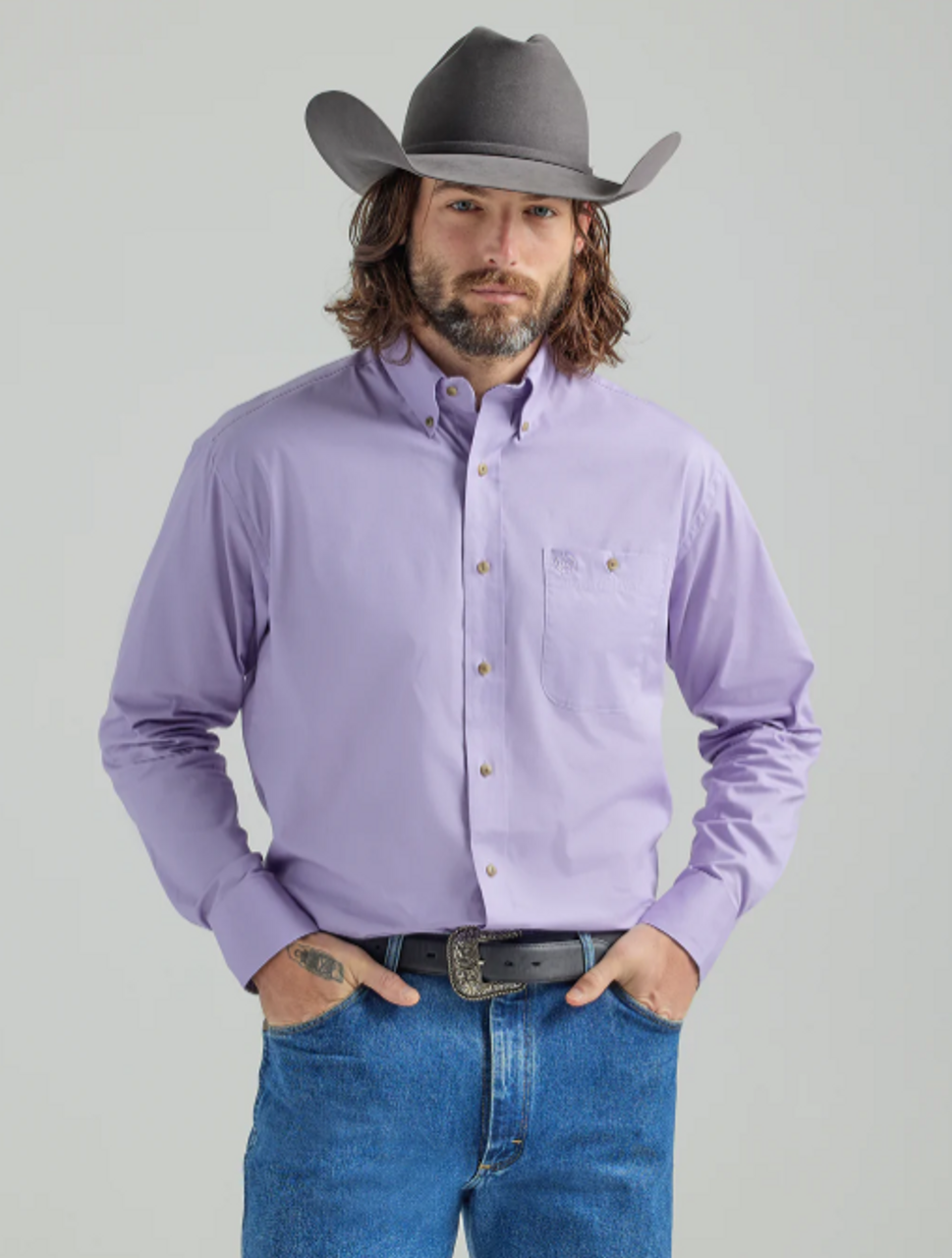 Cinch Men's Solid Purple Button-Down Long Sleeve Western Shirt