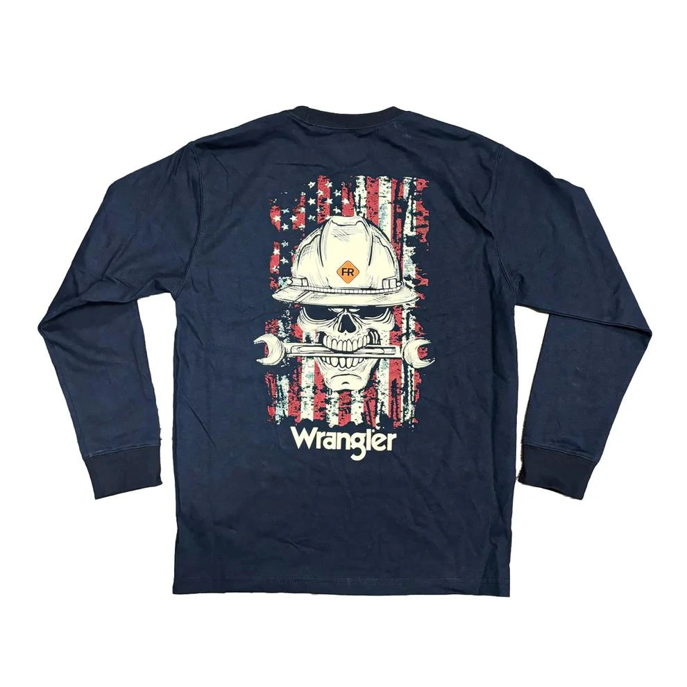 Wrangler® Men's L/S Navy FR Skull/Flag Graphic T-Shirt