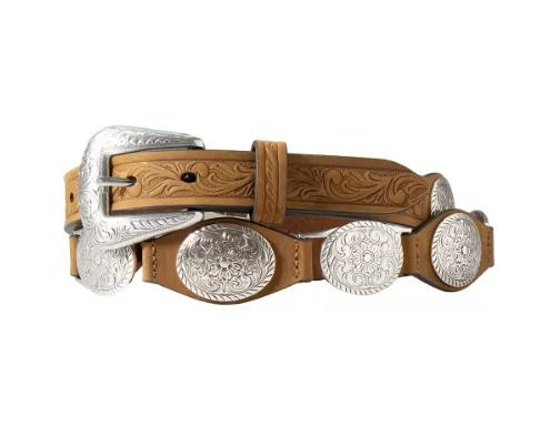 Nocona® Ladies' Brown Floral Tabs Linked Conchos Belt