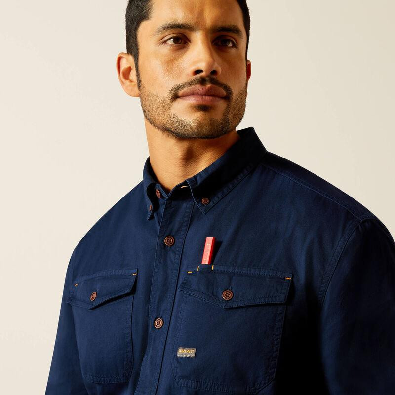 ロロピアーナRobert Shirt ‐ トラッドシャツ ネイビー M Ariat® Men's Navy L/S Rebar Washed Twill Button Work Shirt