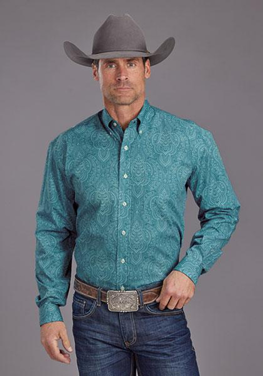 SALE Stetson® Men's L/S Teal Paisley Print Button Shirt
