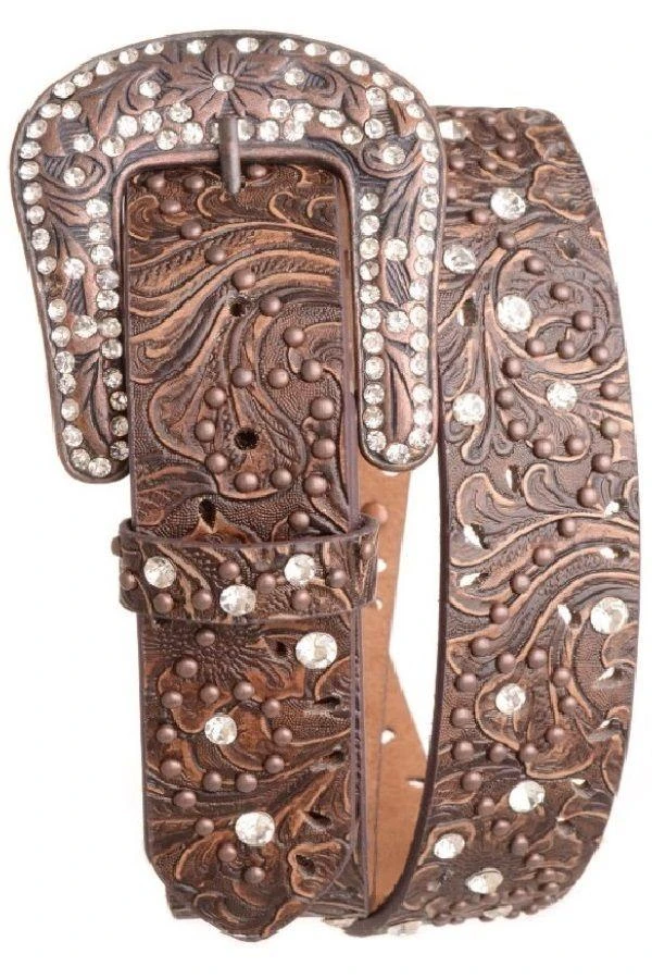 Nomad Creek® Ladies' Tooled Leather Cutout with Bling Belt - Black