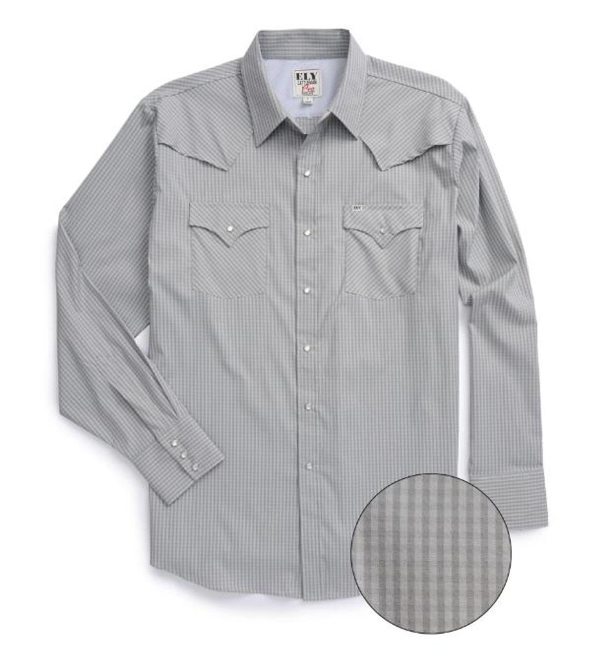 トップス 50~60s ely&walker check opencollar shirt Ely Cattleman® Men's L/S Grey Checked Stretch Outdoor Pro