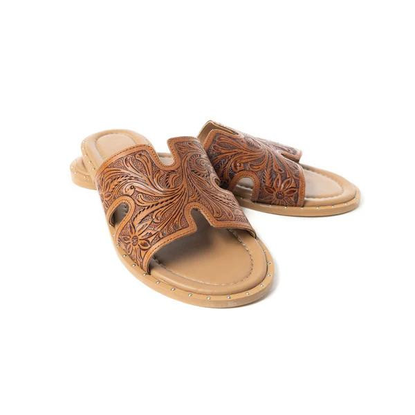 Myra® Ladies' Dark Brown Tooled Carmina Anne Sandals