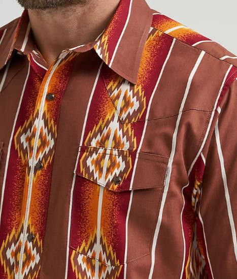 SALE Wrangler Checotah® Men's L/S Sunset Orange Aztec Snap Shirt
